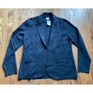 NWT J Crew Sweater Blazer Womens Large Black Schoolboy Cotton Preppy $138 MSRP
